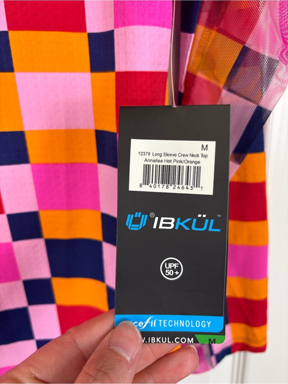 NWT Ibkul long sleeve crew neck top Annalise hot pink orange sz med - Picture 4 of 6